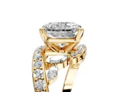 Solitaire Engagement Ring Setting for Radiant Cut Center with Pave Bypass Twist Band and Prong Head in Yellow Gold