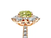 Floral Halo Engagement Ring Setting for Fancy Yellow Cushion Cut Center with Pave Accents and Prong Head in Rose Gold