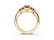 Cluster Engagement Ring Setting for Fancy Pink Emerald Cut Center with Bezel Accent Clusters and Prong Head in Yellow Gold
