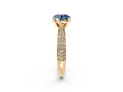 Solitaire Engagement Ring Setting for Fancy Blue Round Cut Center with Multi-Row Accents and Prong Head in Yellow Gold