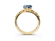 Cluster Engagement Ring Setting for Fancy Blue Heart-Shaped Center with Round Cut Accent Band and Prong Head in Yellow Gold