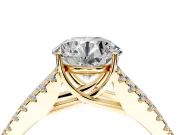 Solitaire Engagement Ring Setting for Round Cut Center with Pave Split Shank and Prong Head in Yellow Gold