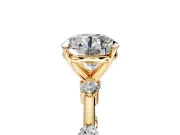 Solitaire Engagement Ring Setting for Round Cut Center with Bezel Station Band and Prong Head in Yellow Gold