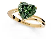 Solitaire Engagement Ring Setting for Fancy Green Heart-Shaped Center with Plain Bypass Twist Band and Prong Head in Yellow Gold