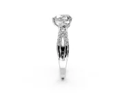 3 Stone Engagement Ring Setting for Heart-Shaped Center with Pave Split Shank and Prong Head in Sterling Silver
