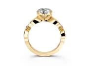 Solitaire Engagement Ring Setting for Heart-Shaped Center with Carved Leaf Shoulders and Prong Head in Yellow Gold