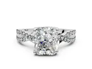 Solitaire Engagement Ring Setting for Radiant Cut Center with Narrow Twist Pave Band and Prong Head in Platinum