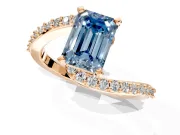 Solitaire Engagement Ring Setting for Fancy Blue Emerald Cut Center with Pave Bypass Swirl Band and Prong Head in Rose Gold