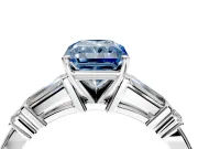 Bar-Set Engagement Ring Setting for Fancy Blue Radiant Cut Center with Tapered Baguette Accents and Prong Head in Platinum