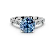 Solitaire Engagement Ring Setting for Fancy Blue Round Cut Center with Crossover Accents and Prong Head in White Gold