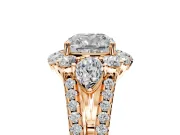 Halo Engagement Ring Setting for Cushion Cut Center with Two-Strand Split Shank and Prong Head in Rose Gold