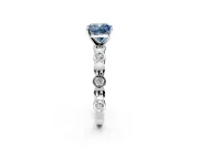Solitaire Engagement Ring Setting for Fancy Blue Cushion Cut Center with Beaded Bezel Station Band and Prong Head in Sterling Silver