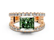 Solitaire Engagement Ring Setting for Fancy Green Princess Cut Center with Wide-Open Split Shank and Prong Head in Rose Gold