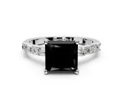 Baguette Engagement Ring Setting for Fancy Black Princess Cut Center with Alternating Bar-Set Band and Prong Head in White Gold