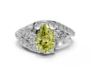 Halo Engagement Ring Setting for Fancy Yellow Pear-Shaped Center with Marquise and Pave Bypass Band and Prong Head in Sterling Silver