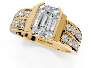 Bezel Engagement Ring Setting for Emerald Cut Center with Wide Channel-Set Band and Bezel Head in Yellow Gold