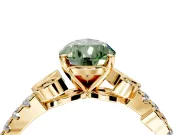 Leaf Motif Engagement Ring Setting for Fancy Green Pear-Shaped Center with Pave Band and Prong Head in Yellow Gold