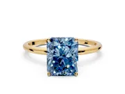Solitaire Engagement Ring Setting for Fancy Blue Radiant Cut Center with Straight Thin Band and Prong Head in Yellow Gold