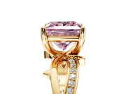 Solitaire Engagement Ring Setting for Fancy Pink Princess Cut Center with Pave and Plain Crossover Band and Prong Head in Yellow Gold