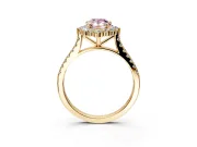 Halo Engagement Ring Setting for Fancy Pink Pear-Shaped Center with Single-Row Pave, Open Basket and Prong Head in Yellow Gold