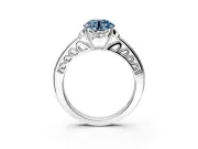 Floral Engagement Ring Setting for Fancy Blue Round Cut Center with Four Accent Clusters and Prong Head in Sterling Silver