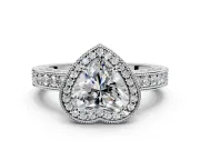Milgrain Halo Engagement Ring Setting for Heart-Shaped Center with Wide Pave Band and Prong Head in Sterling Silver