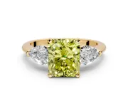 3 Stone Engagement Ring Setting for Fancy Yellow Radiant Cut Center with Large Pear-Shaped Accents and Prong Head in Yellow Gold