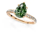 Solitaire Engagement Ring Setting for Fancy Green Pear-Shaped Center with Fine Pave Band and Prong Head in Rose Gold