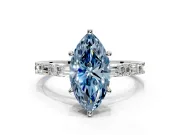Baguette Engagement Ring Setting for Fancy Blue Marquise Center with Alternating Bar-Set Band and Prong Head in Platinum