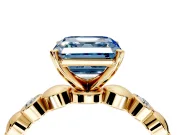 Solitaire Engagement Ring Setting for Fancy Blue Asscher Cut Center with Beaded Bezel Station Band and Prong Head in Yellow Gold
