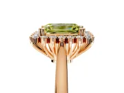 Starburst Halo Engagement Ring Setting for Fancy Yellow Emerald Cut Center with Thin Round-Wire Band and Prong Head in Rose Gold