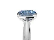 Solitaire Engagement Ring Setting for Fancy Blue Radiant Cut Center with Reverse Tapered Band and Prong Head in Platinum