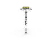 Halo Engagement Ring Setting for Fancy Yellow Emerald Cut Center with Narrowing Pave Band and Prong Head in Platinum