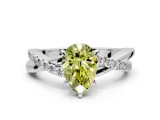 Crossover Engagement Ring Setting for Fancy Yellow Pear-Shaped Center with Pave and Plain Strands and Prong Head in Sterling Silver
