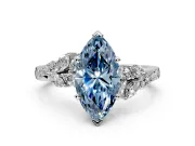 Solitaire Engagement Ring Setting for Fancy Blue Marquise Center with Marquise Accent Twist Band and Prong Head in Platinum
