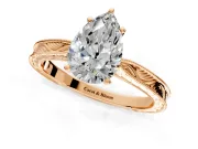 Solitaire Engagement Ring Setting for Pear-Shaped Center with Engraved Milgrain Band and Prong Head in Rose Gold