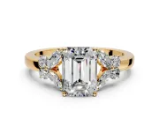 Solitaire Engagement Ring Setting for Emerald Cut Center with Marquise Flower Shoulders and Prong Head in Yellow Gold