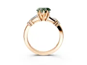 Bar-Set Engagement Ring Setting for Fancy Green Heart-Shaped Center with Tapered Baguette Accents and Prong Head in Rose Gold