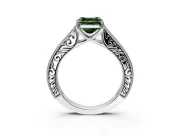Solitaire Engagement Ring Setting for Fancy Green Asscher Cut Center with Engraved Pave Band and Prong Head in Platinum