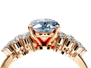 Cluster Engagement Ring Setting for Fancy Blue Oval Center with 2-Row Shoulder Clusters and Prong Head in Rose Gold