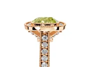 Halo Engagement Ring Setting for Fancy Yellow Cushion Cut Center with Milgrain Pave Band and Bezel Head in Rose Gold