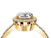 Halo Engagement Ring Setting for Oval Center with Inner Milgrain Border and Prong Head in Yellow Gold