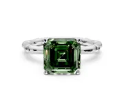 Solitaire Engagement Ring Setting for Fancy Green Asscher Cut Center with Bamboo Band and Prong Head in Platinum