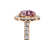 Halo Engagement Ring Setting for Fancy Pink Round Cut Center with Narrowing Pave Band and Prong Head in Rose Gold