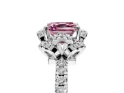 Halo Engagement Ring Setting for Fancy Pink Asscher Cut Center with Openwork Halo, Pave Band and Prong Head in White Gold