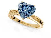 Solitaire Engagement Ring Setting for Fancy Blue Heart-Shaped Center with Engraved Milgrain Band and Prong Head in Yellow Gold