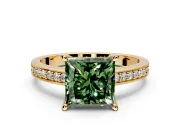 Solitaire Engagement Ring Setting for Fancy Green Princess Cut Center with Channel-Set Accent Band and Prong Head in Yellow Gold