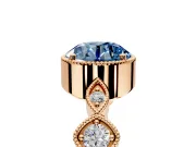 Vintage Station Engagement Ring Setting for Fancy Blue Round Cut Center with Accents and Prong Head in Rose Gold