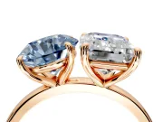 Fancy Blue Round Cut and Emerald Cut Lab-Grown Diamond Toi et Moi Engagement Ring with Prong-Set Stones in Rose Gold