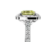 Halo Engagement Ring Setting for Fancy Yellow Asscher Cut Center with Pave Accents, Heart Basket and Prong Head in White Gold